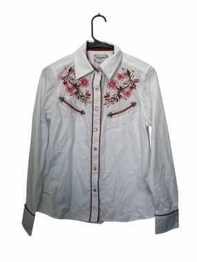 Ace of Diamonds USA Cowgirl Long Sleeve White Button Down Collared Shirt